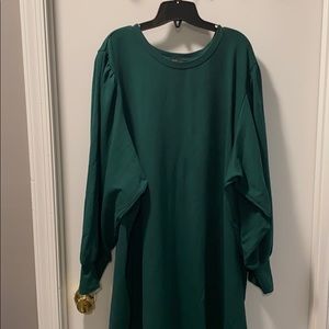 Forest green puff sleeve sweatshirt dress.